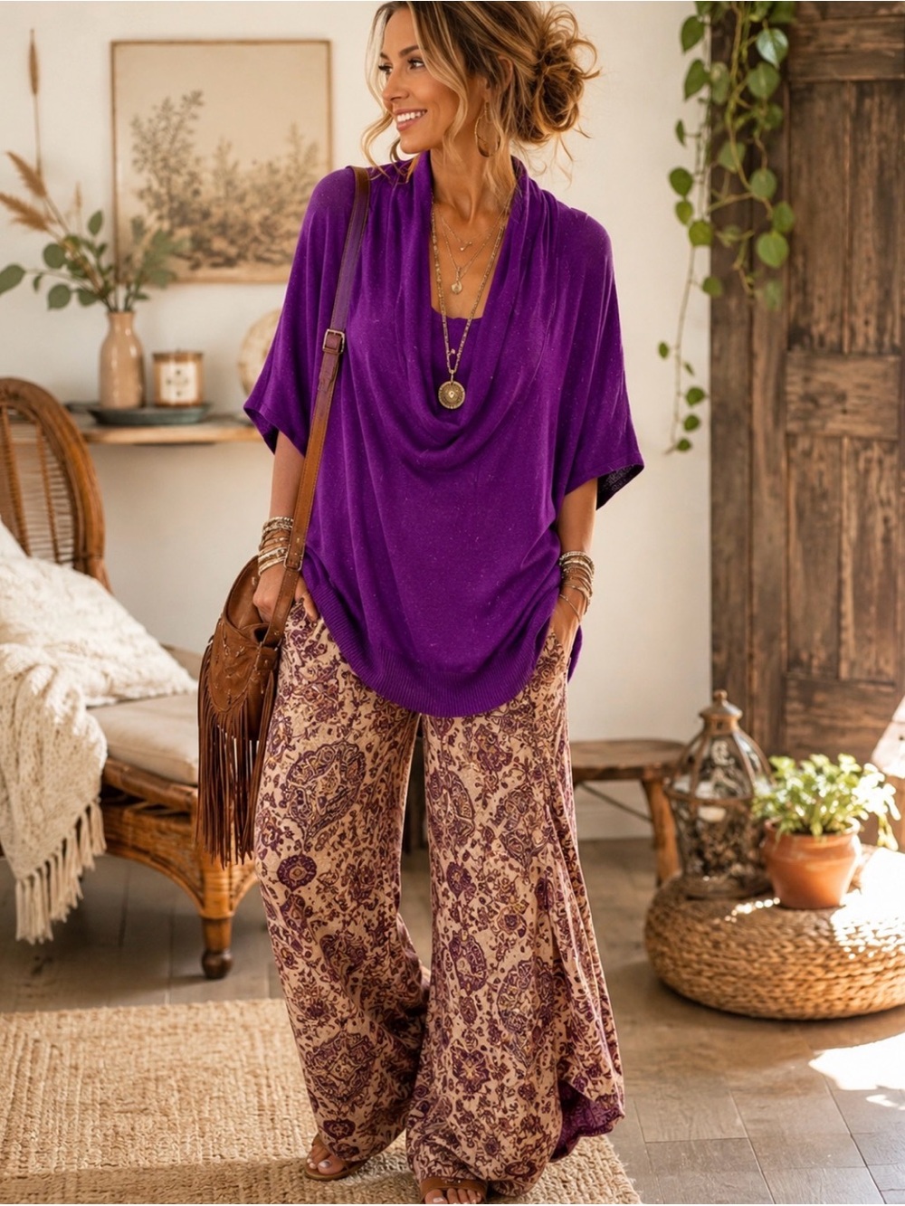Rafaella Sparkle Purple Cowl Neck Top
